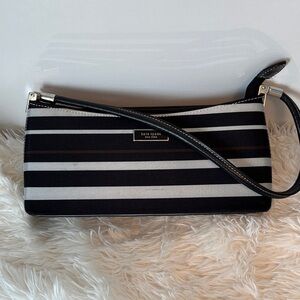 Kate Spade Black and White Striped Clutch